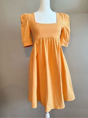 Vici Square Neck Puff Sleeve Cocktail Dress in Orange Yellow